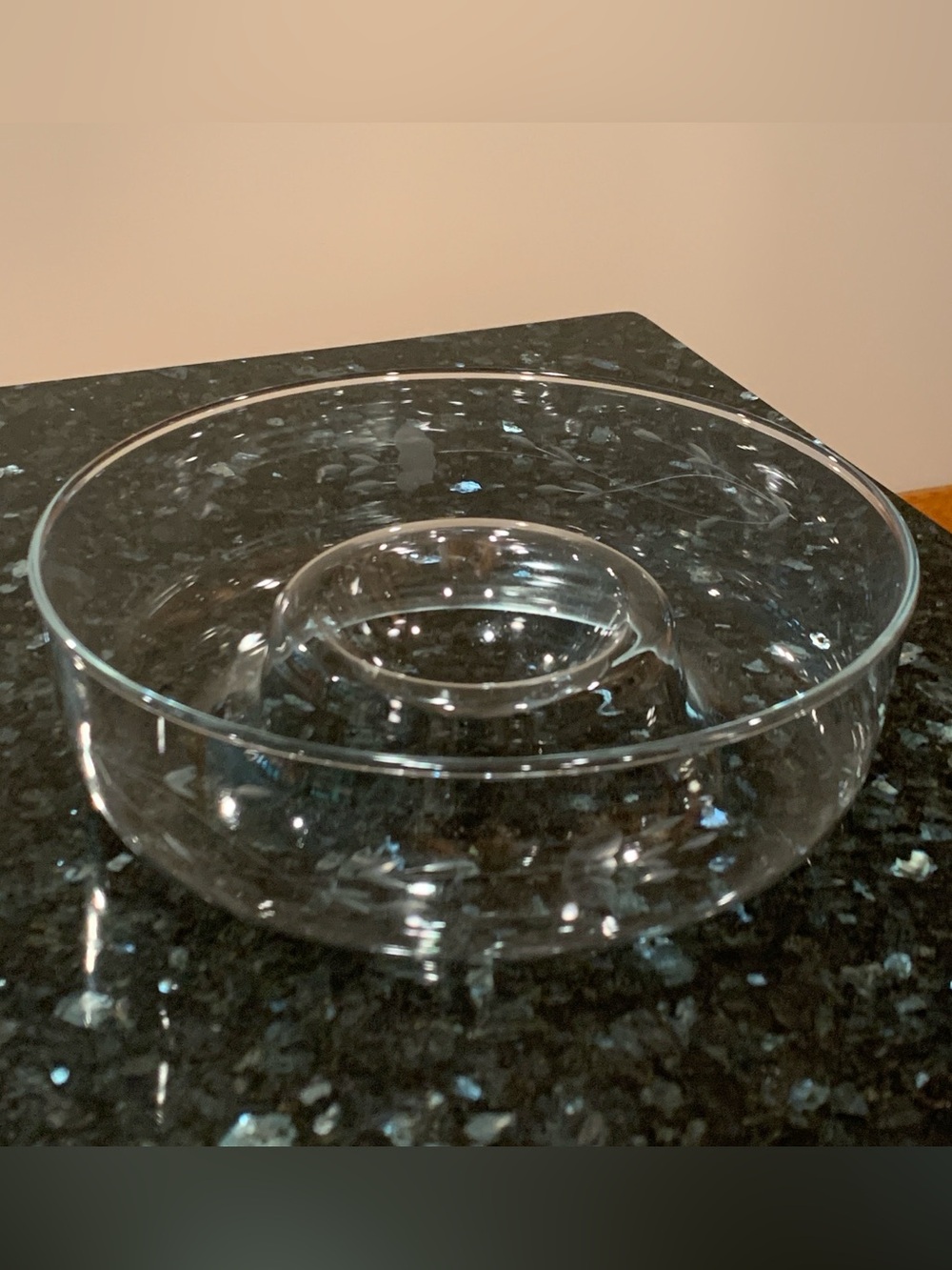 Vtg Princess House Heritage Crystal Chip & Dip Bowl #401 Etched Floral 11.25”
